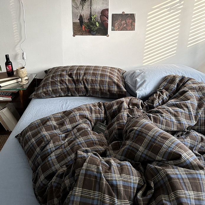 Vintage Brown Check Bedding Set