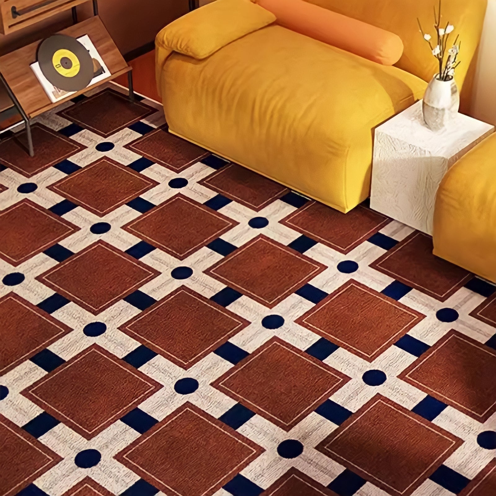 Retro Pattern Block Check Rug Carpet