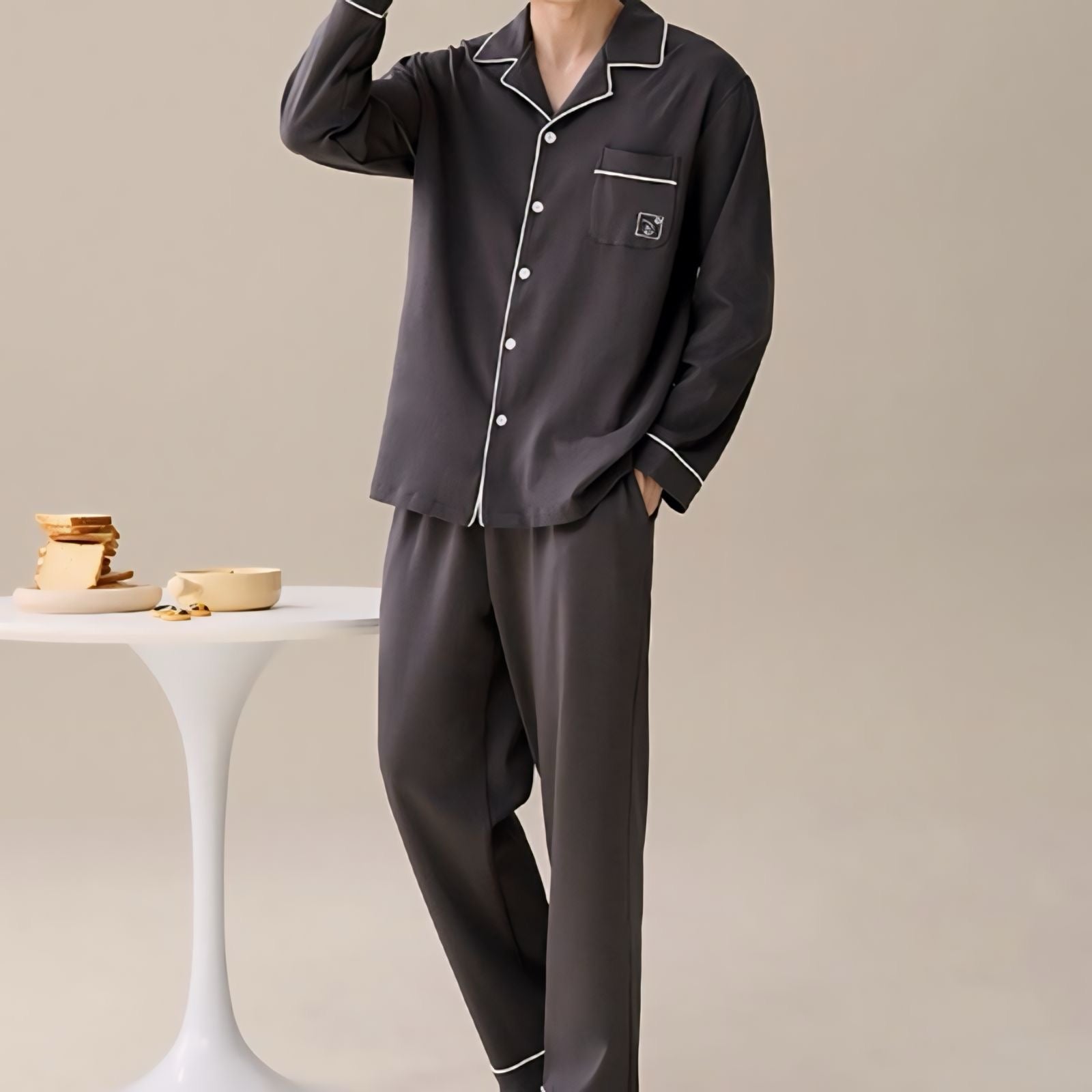 パイピングコットン長袖カップルパジャマ kocol