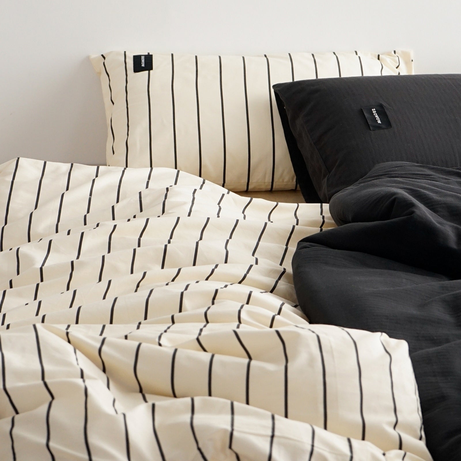 シングル布団カバー枕カバーセット パラレルブラック