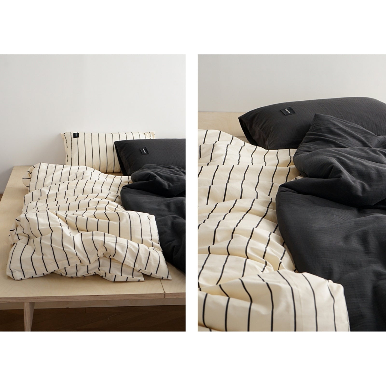 シングル布団カバー枕カバーセット パラレルブラック