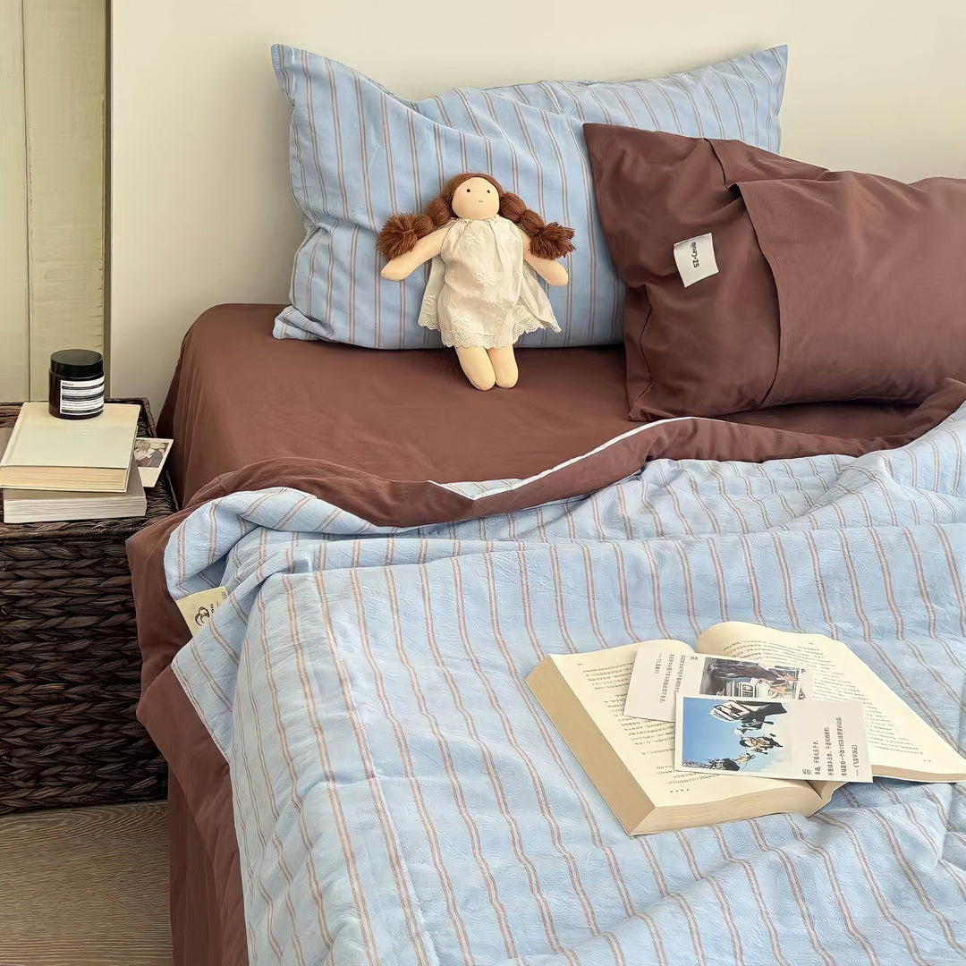 Striped Summer Cotton Quilt "Light Blue"