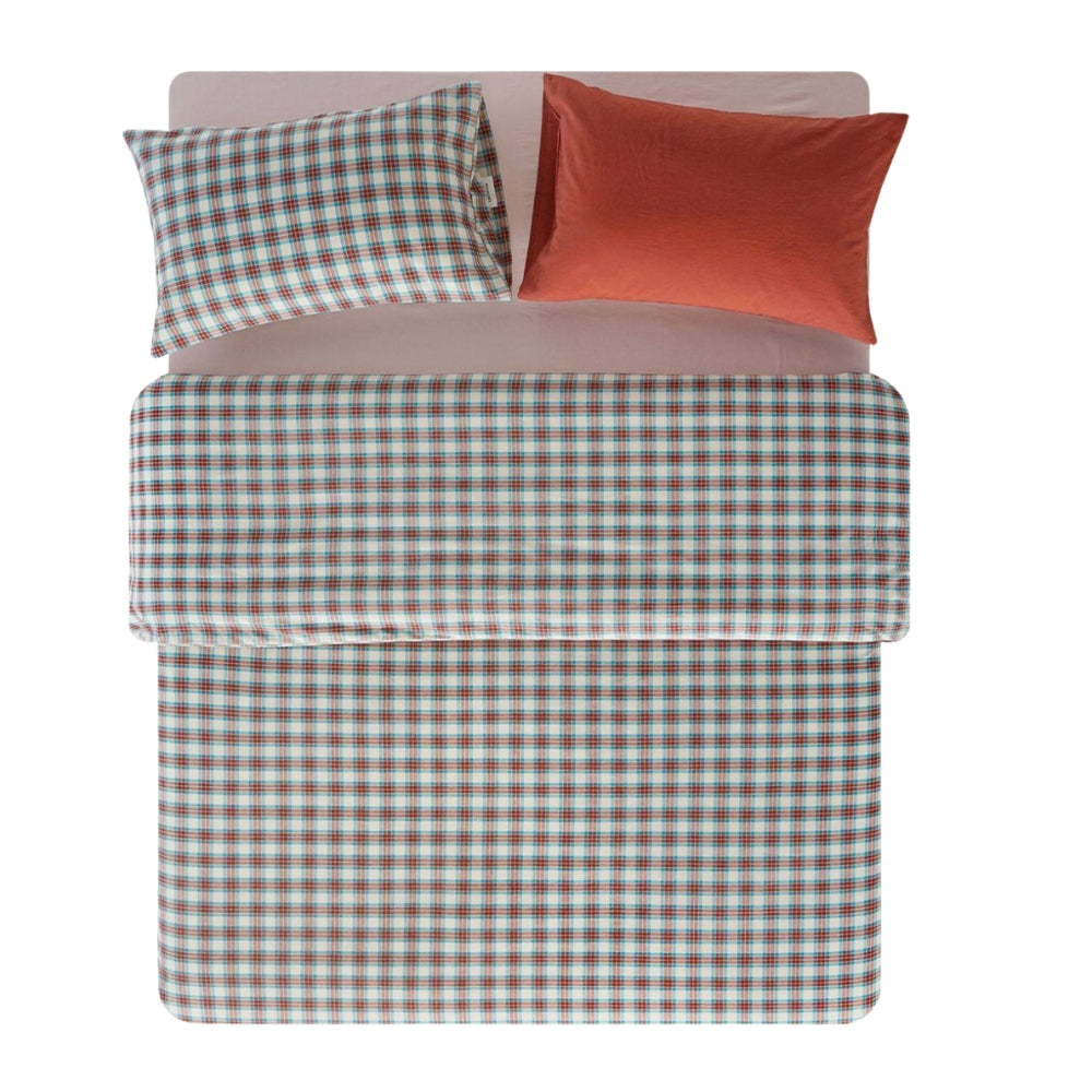 ピュアコットンチェック柄寝具カバー ベリーワイン