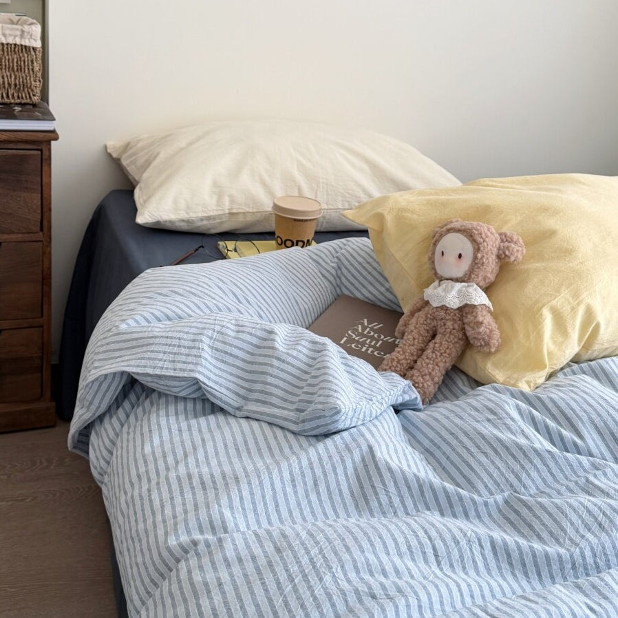 Fine Stripe Cotton Bedding Set Blue