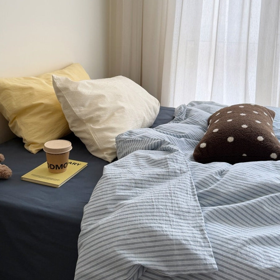 Fine Stripe Cotton Bedding Set Blue