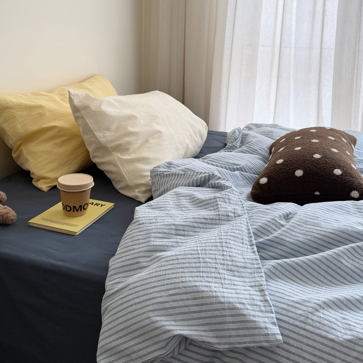 Fine Stripe Cotton Bedding Set Blue
