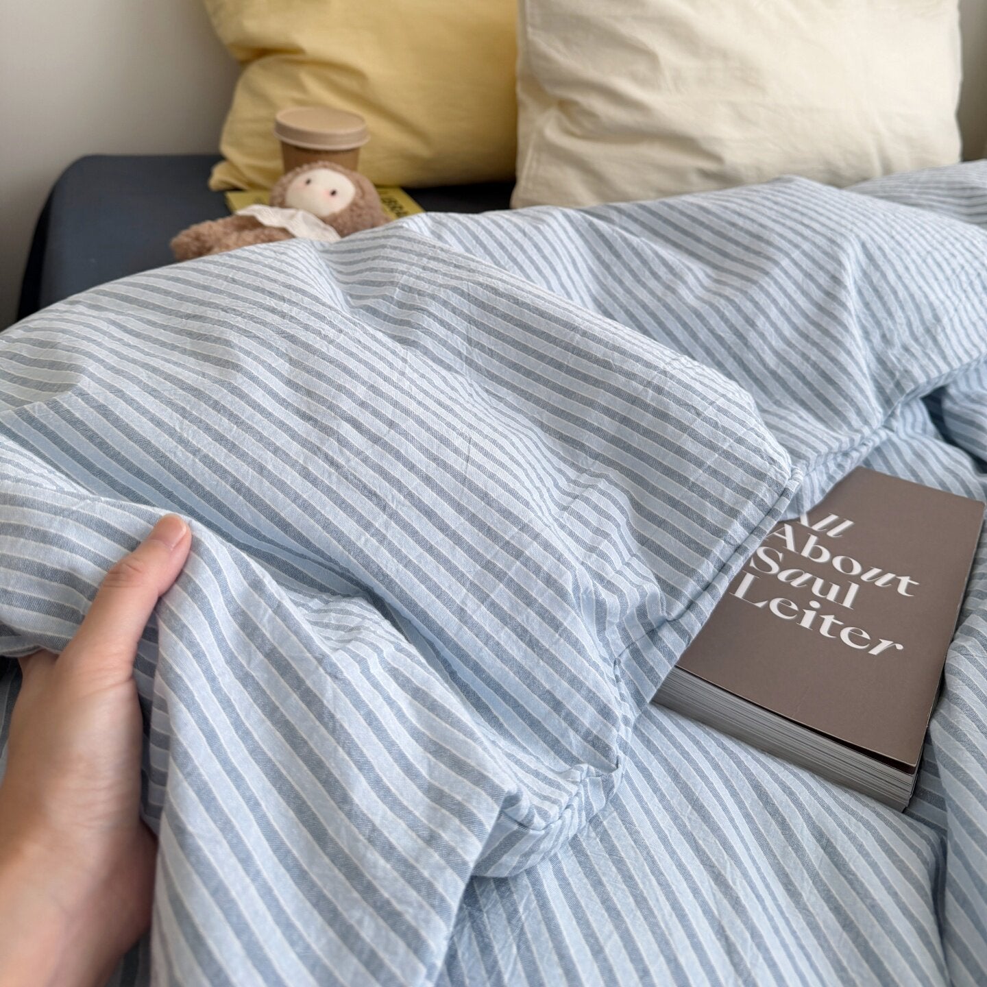 Fine Stripe Cotton Bedding Set Blue
