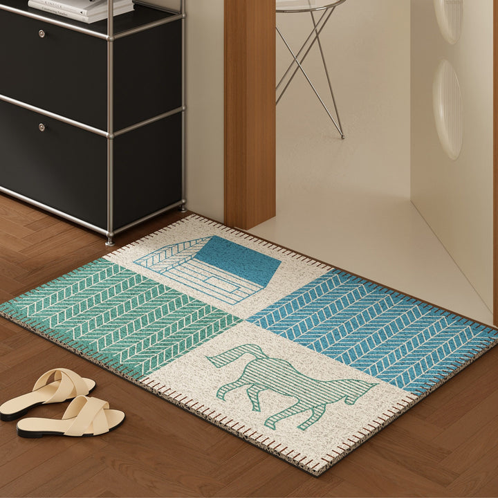 Horse Print Doormat Blue