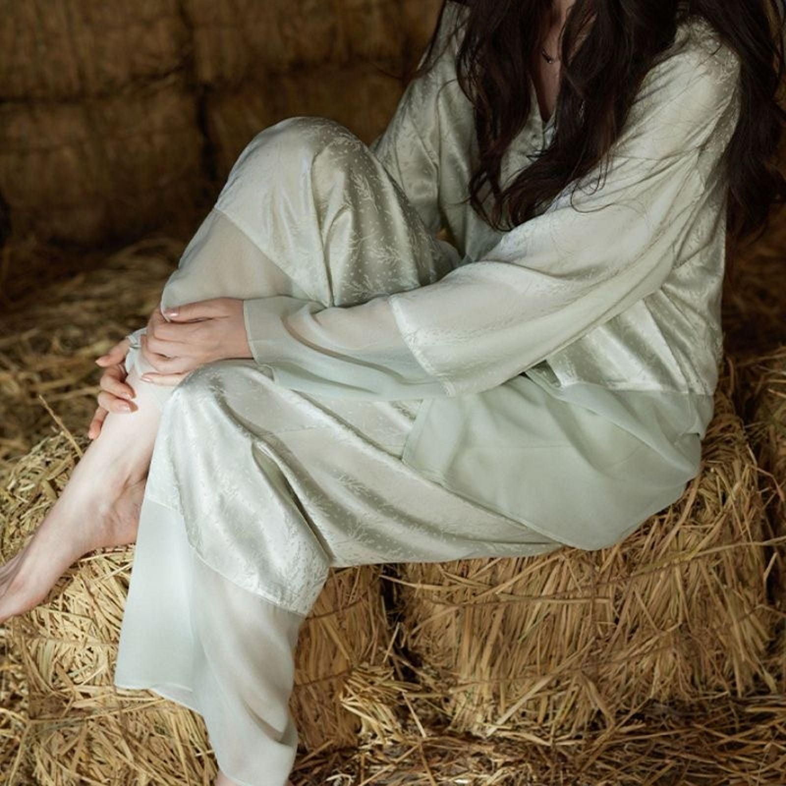 シースルー切り替え長袖てろてろパジャマ kocol