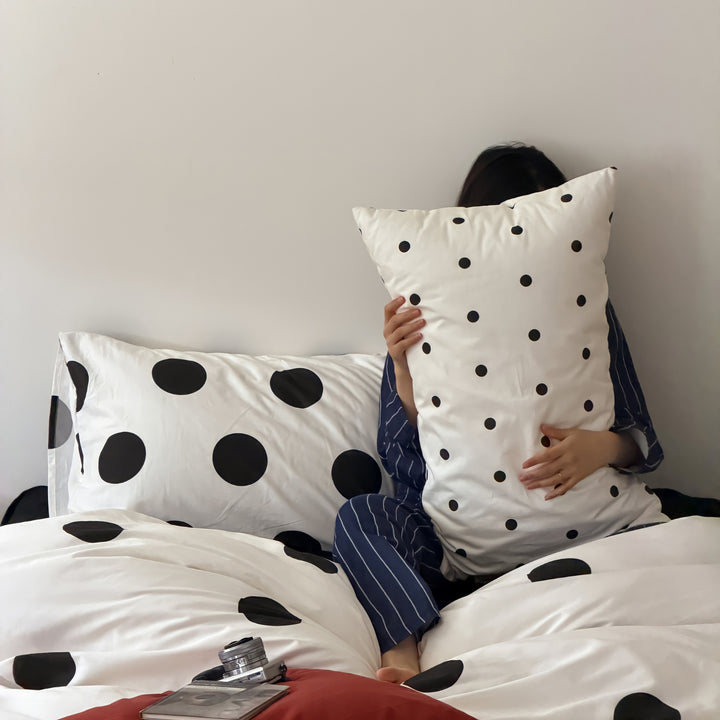 Random Dot Pure Cotton Bedding Set - Black
