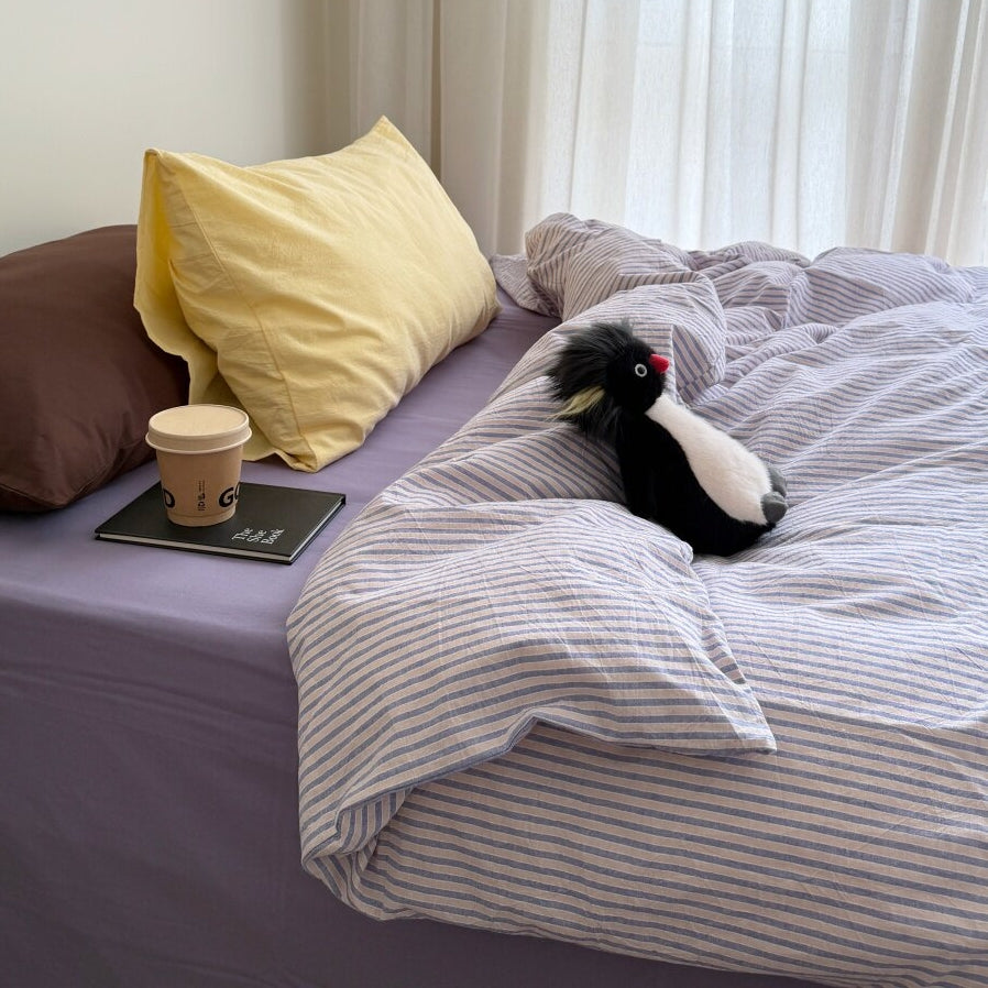 Fine Stripe Cotton Bedding Set Pink Purple