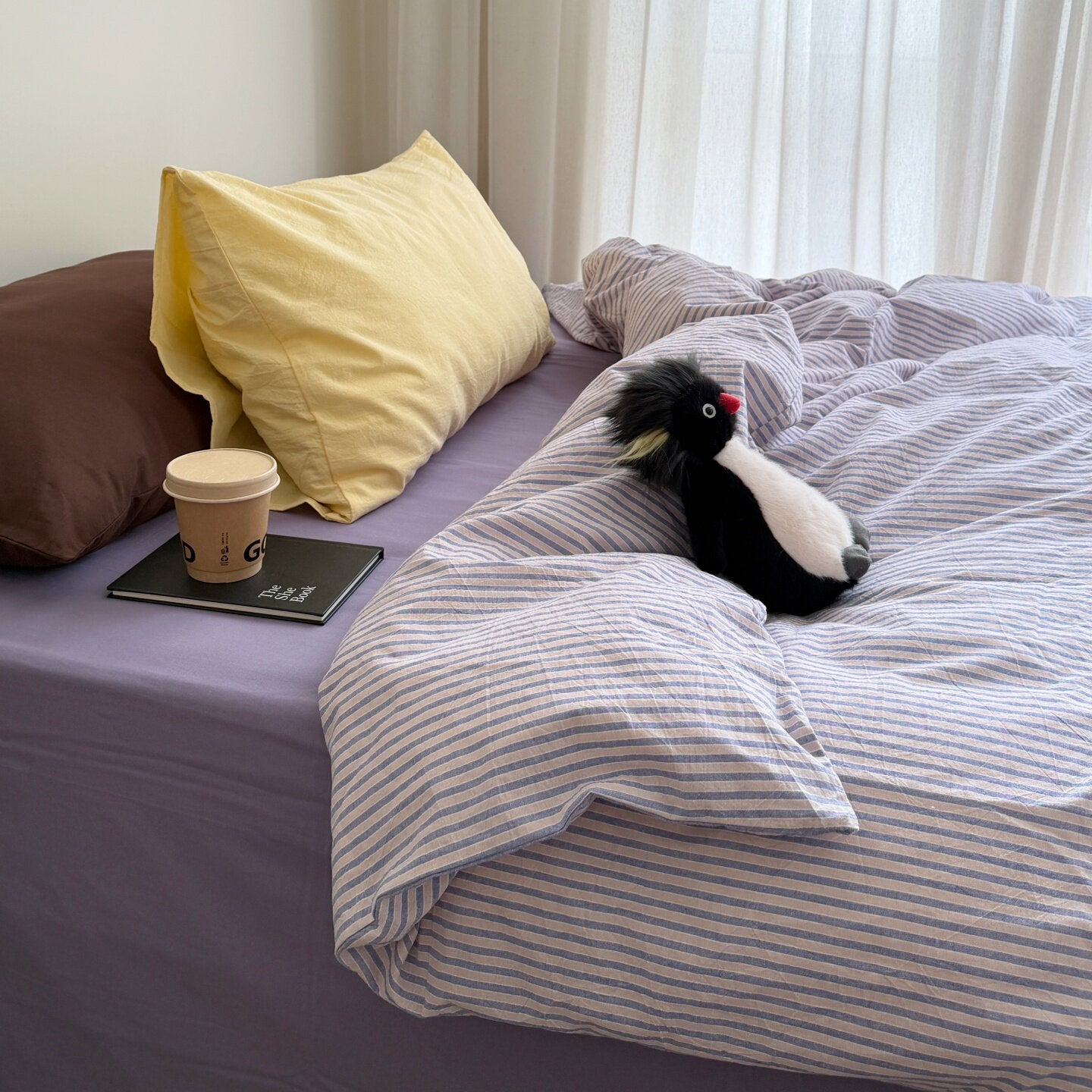 Fine Stripe Cotton Bedding Set Pink Purple