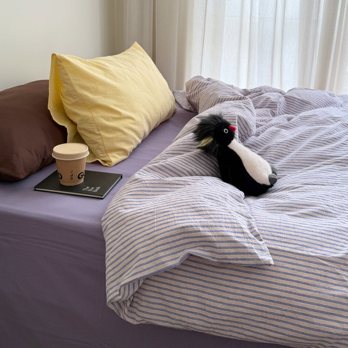 Fine Stripe Cotton Bedding Set Pink Purple