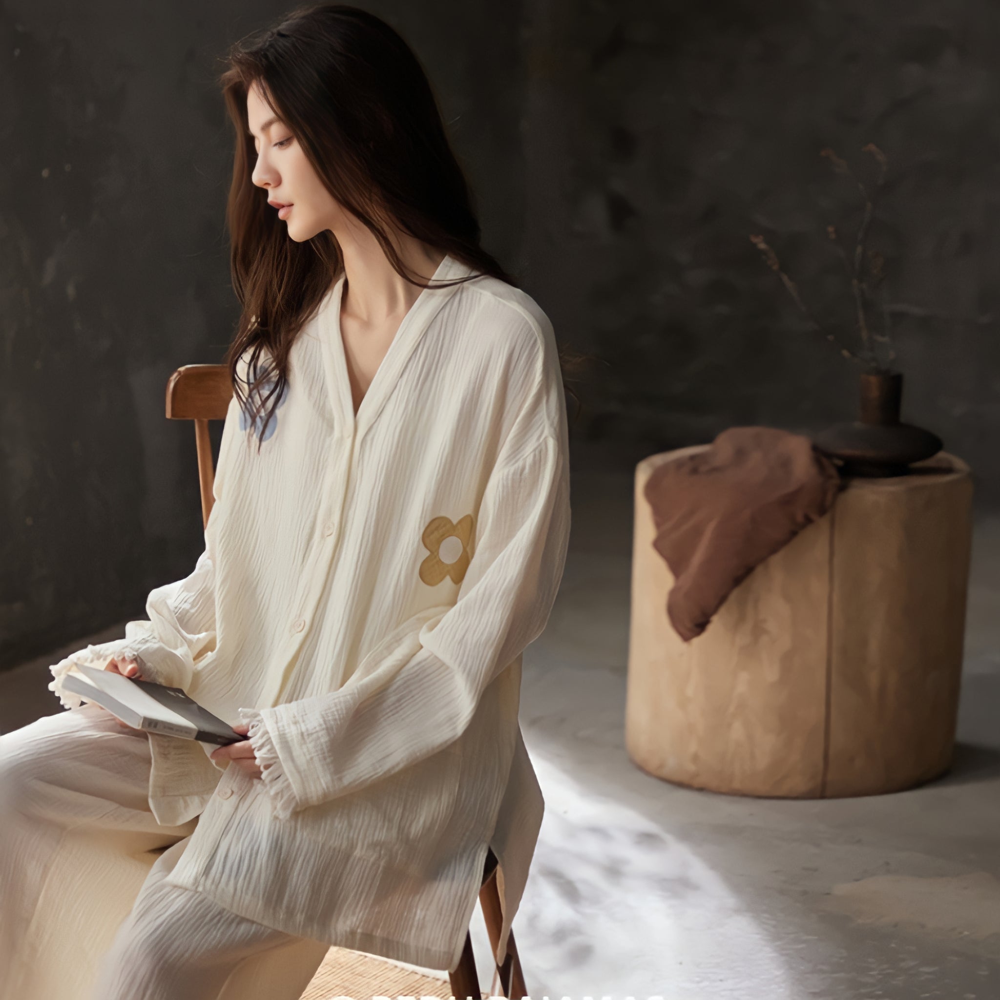 Flower print cotton gauze pajamas 