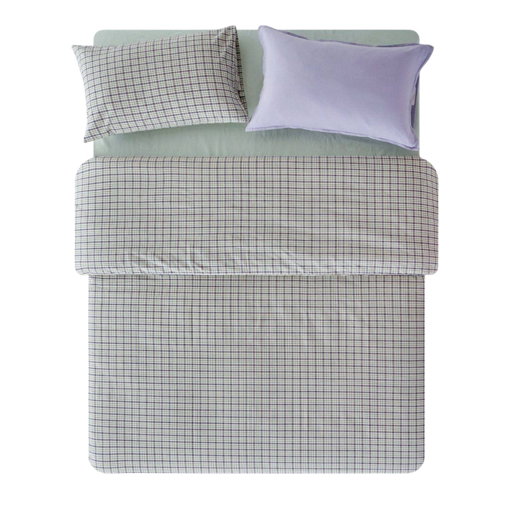 ピュアコットンチェック柄寝具カバー ライトグリーン