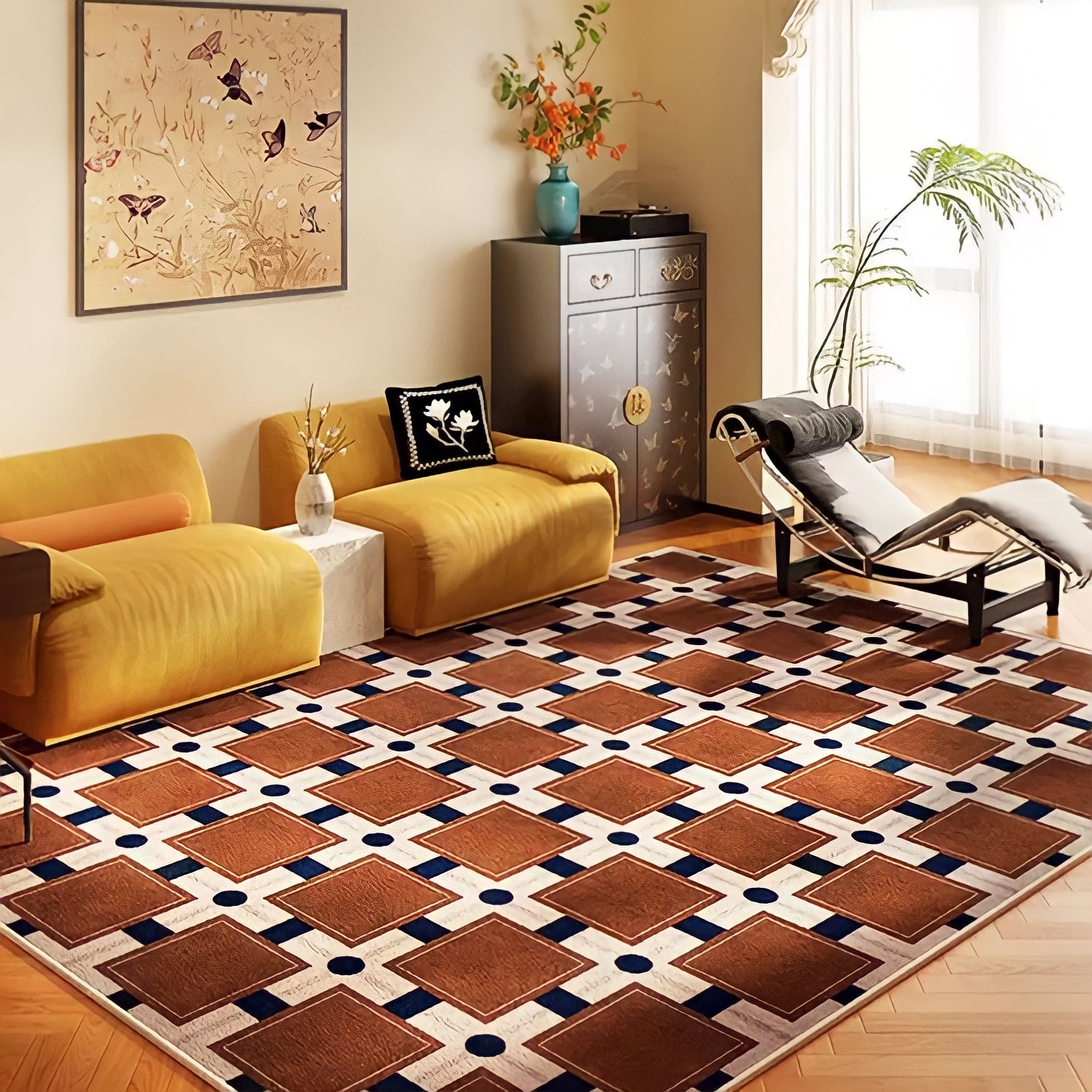Retro Pattern Block Check Rug Carpet
