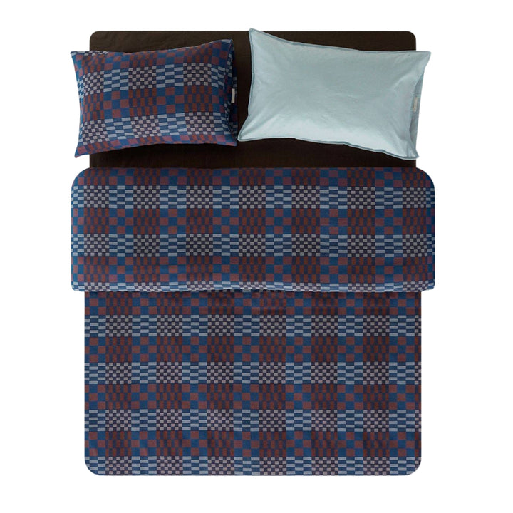 ピュアコットンチェック柄寝具カバー ブラウンネイビー