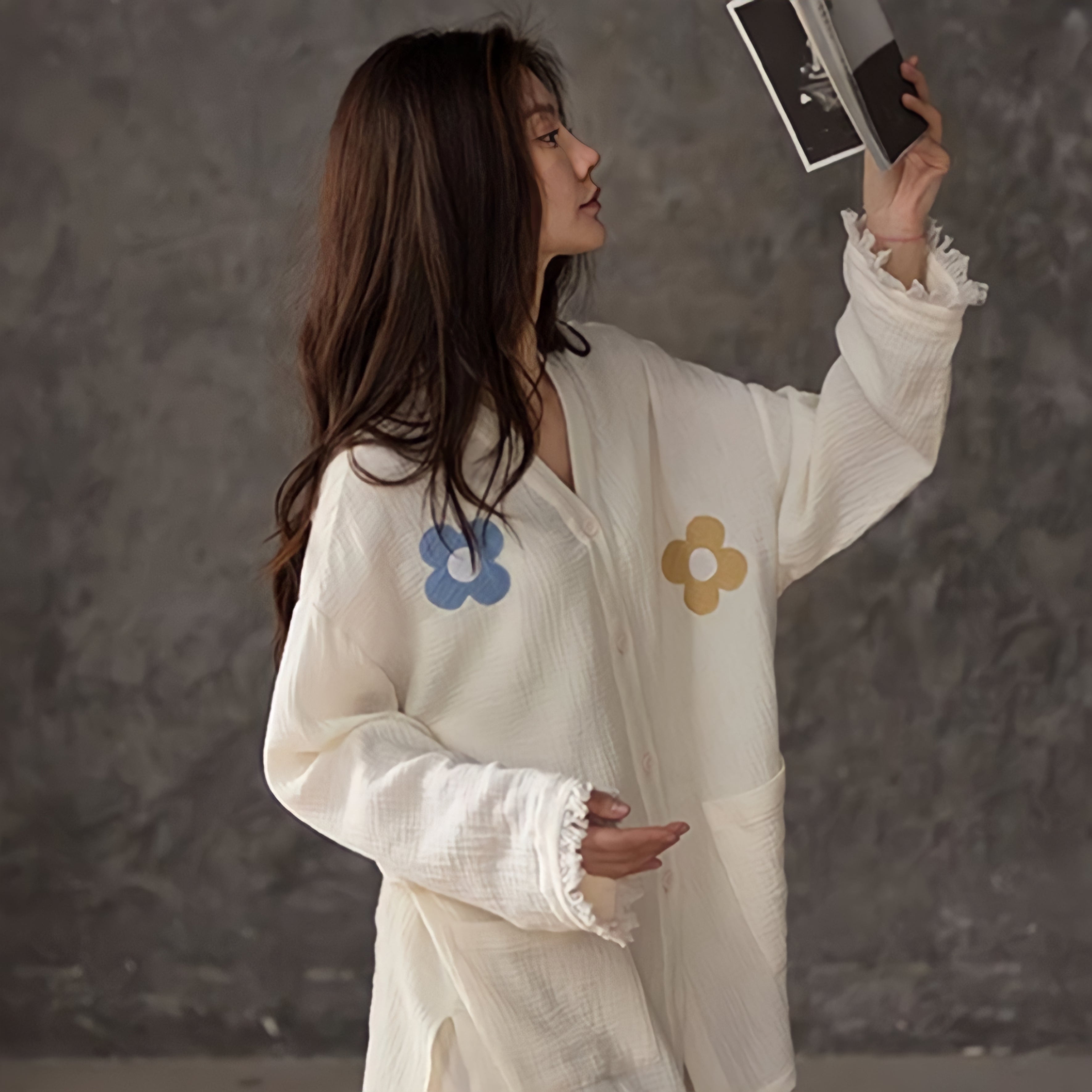 Flower print cotton gauze pajamas 