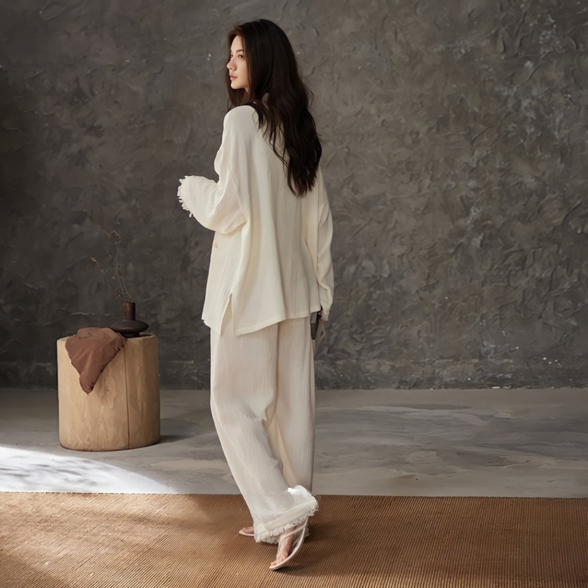 Flower print cotton gauze pajamas 