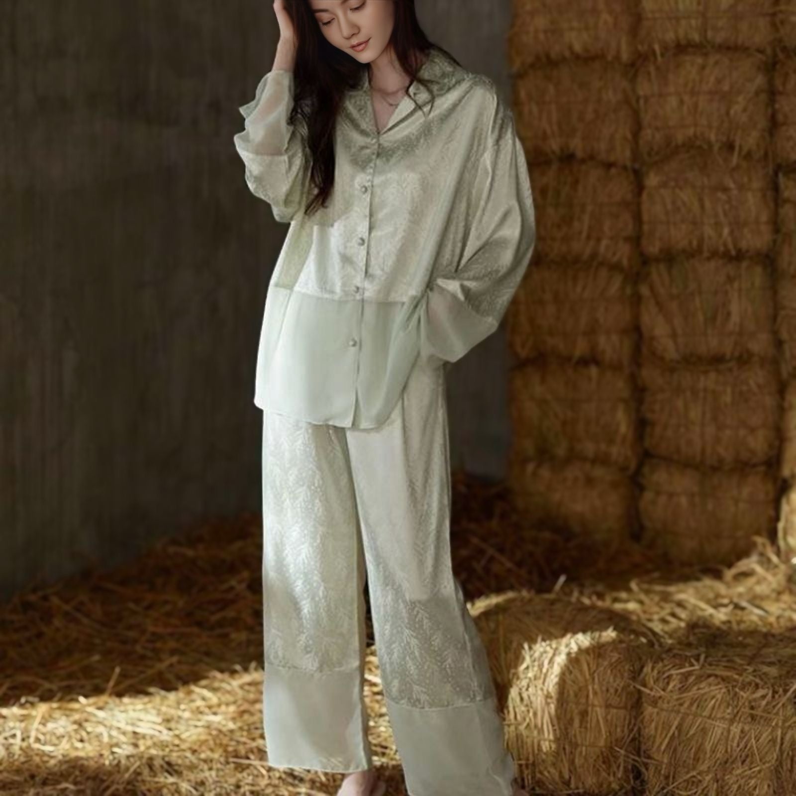 シースルー切り替え長袖てろてろパジャマ kocol