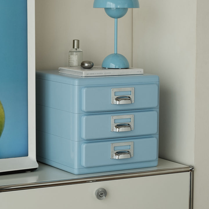 アーカイヴレトロ3段デスク収納 ブルー