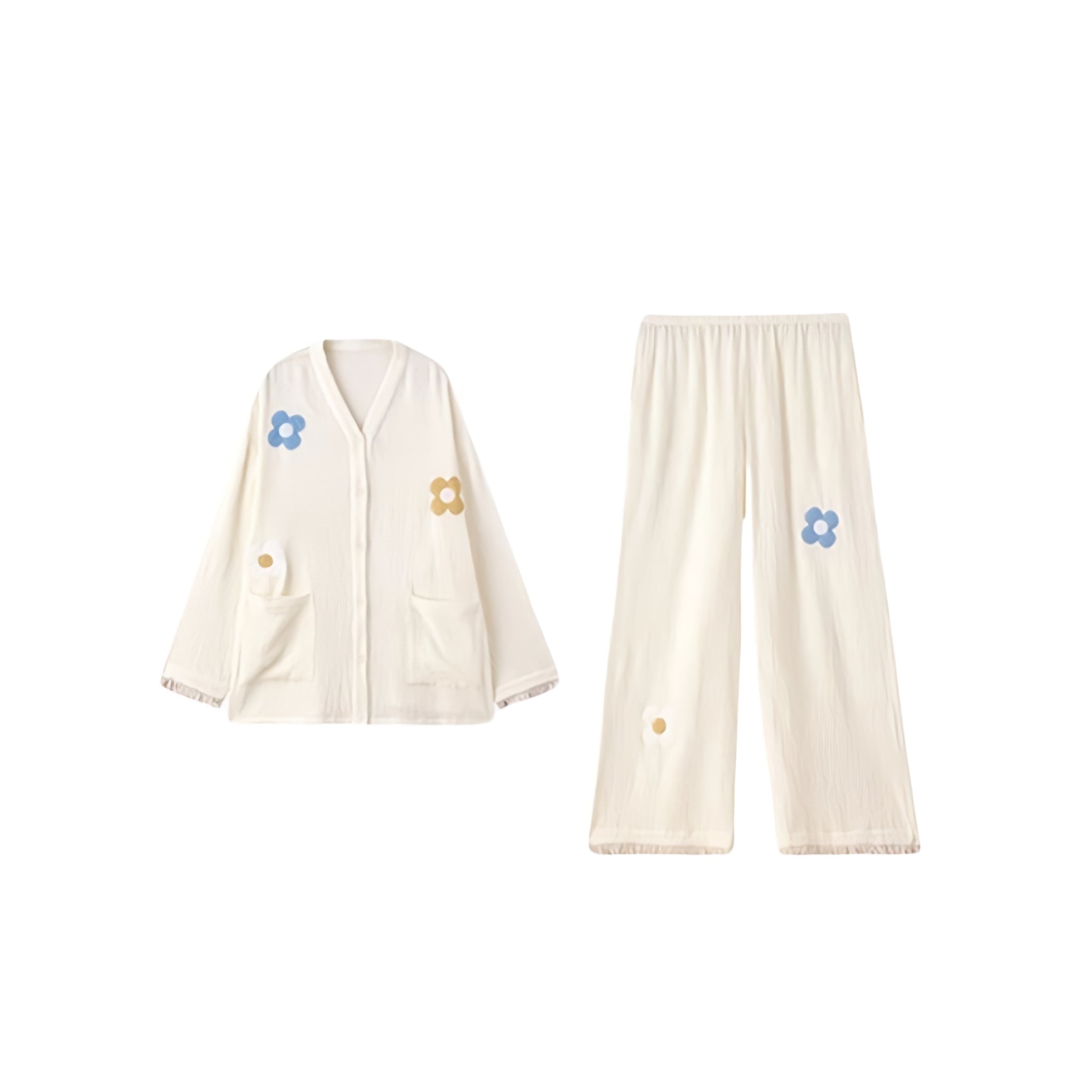 Flower print cotton gauze pajamas 