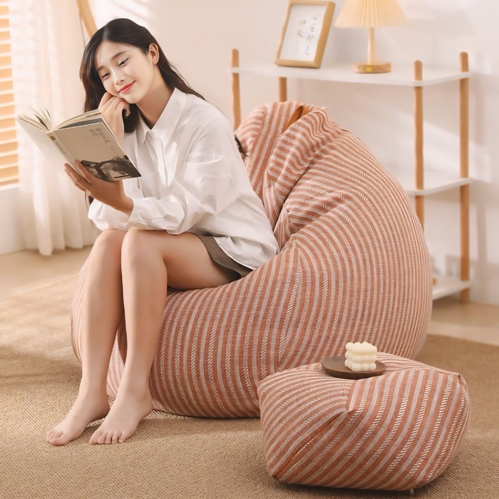 一人掛け細ストライプビーズクッションソファ kocol