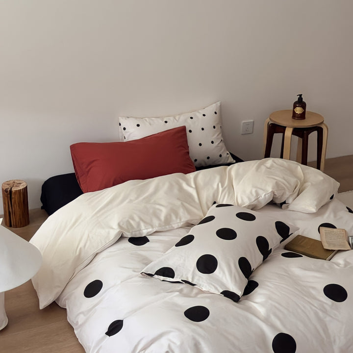 Random Dot Pure Cotton Bedding Set - Black