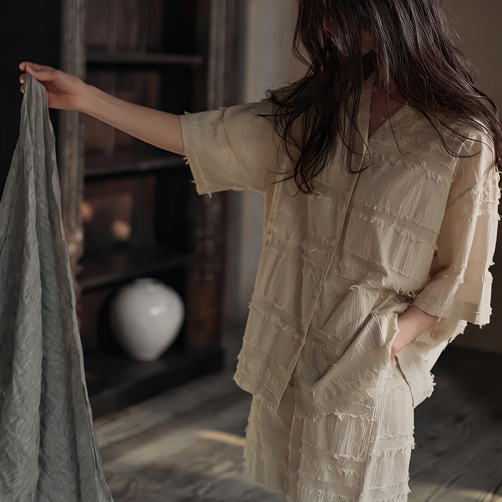Fringe design cotton summer pajamas