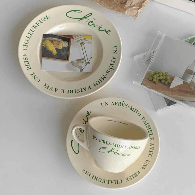 セラミックレタープリントプレート　カップアンドソーサー / Ceramic letter print plate cup and saucer - kocol