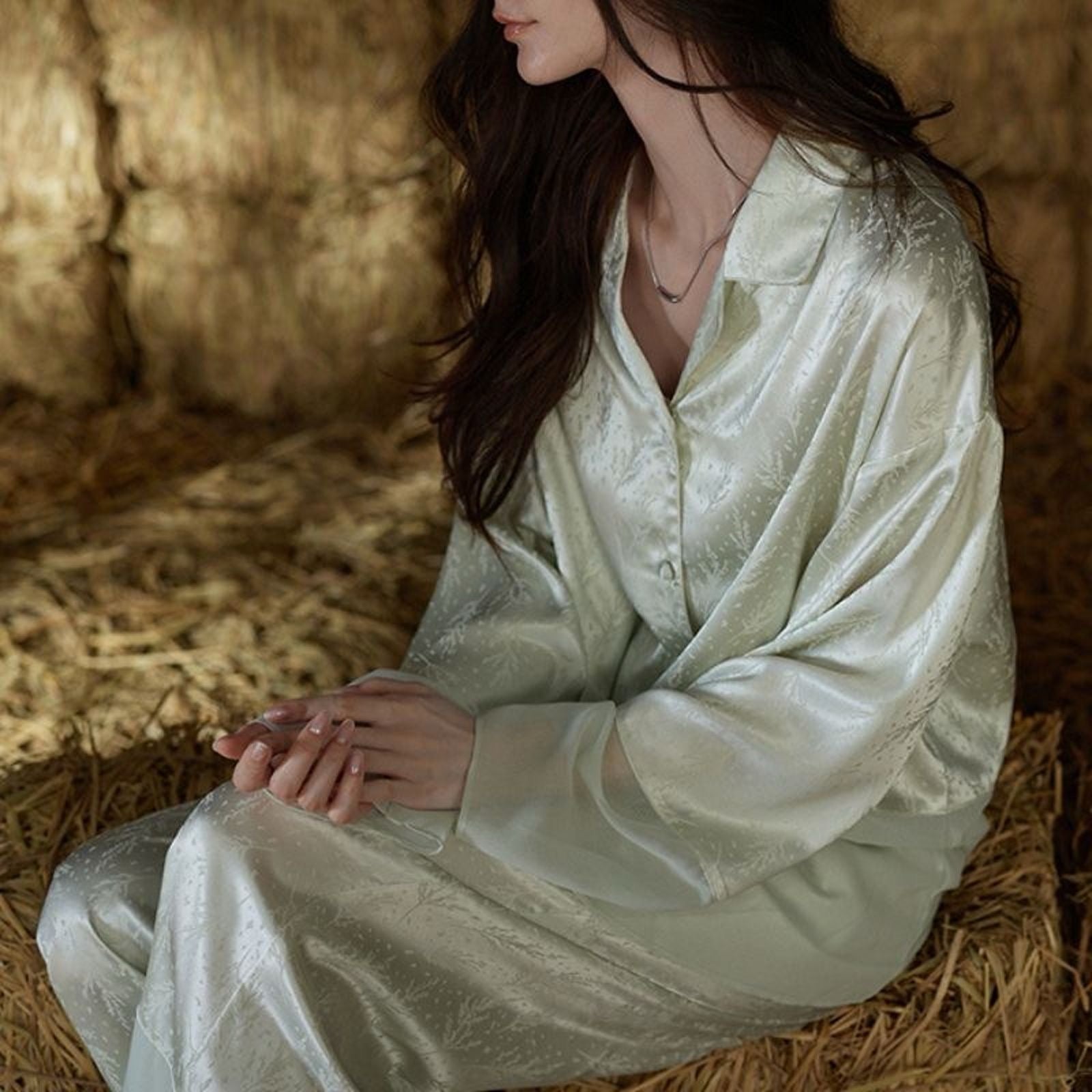 シースルー切り替え長袖てろてろパジャマ kocol