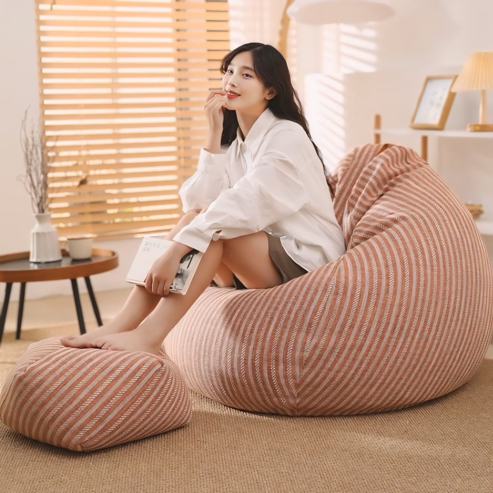 一人掛け細ストライプビーズクッションソファ kocol
