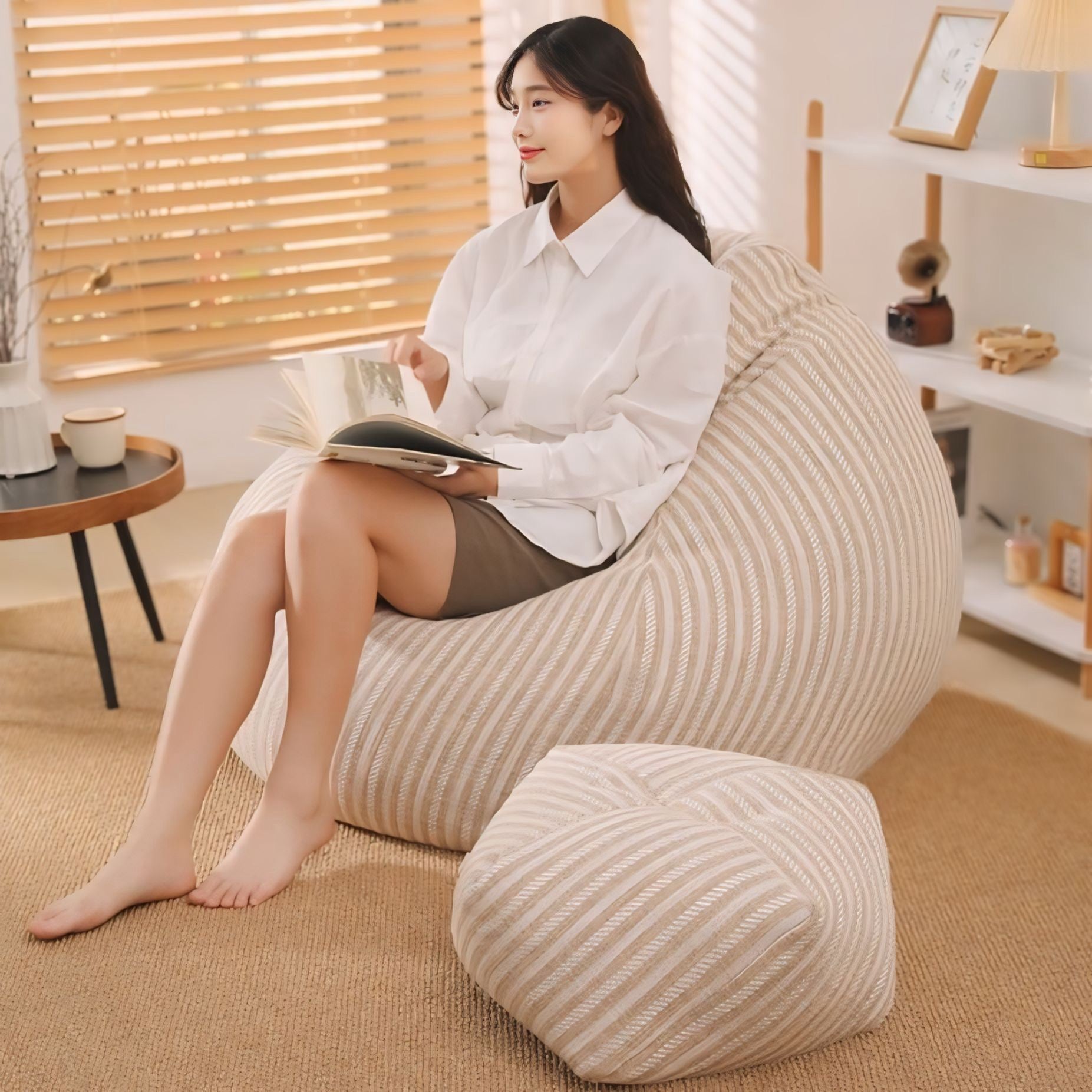 一人掛け細ストライプビーズクッションソファ kocol