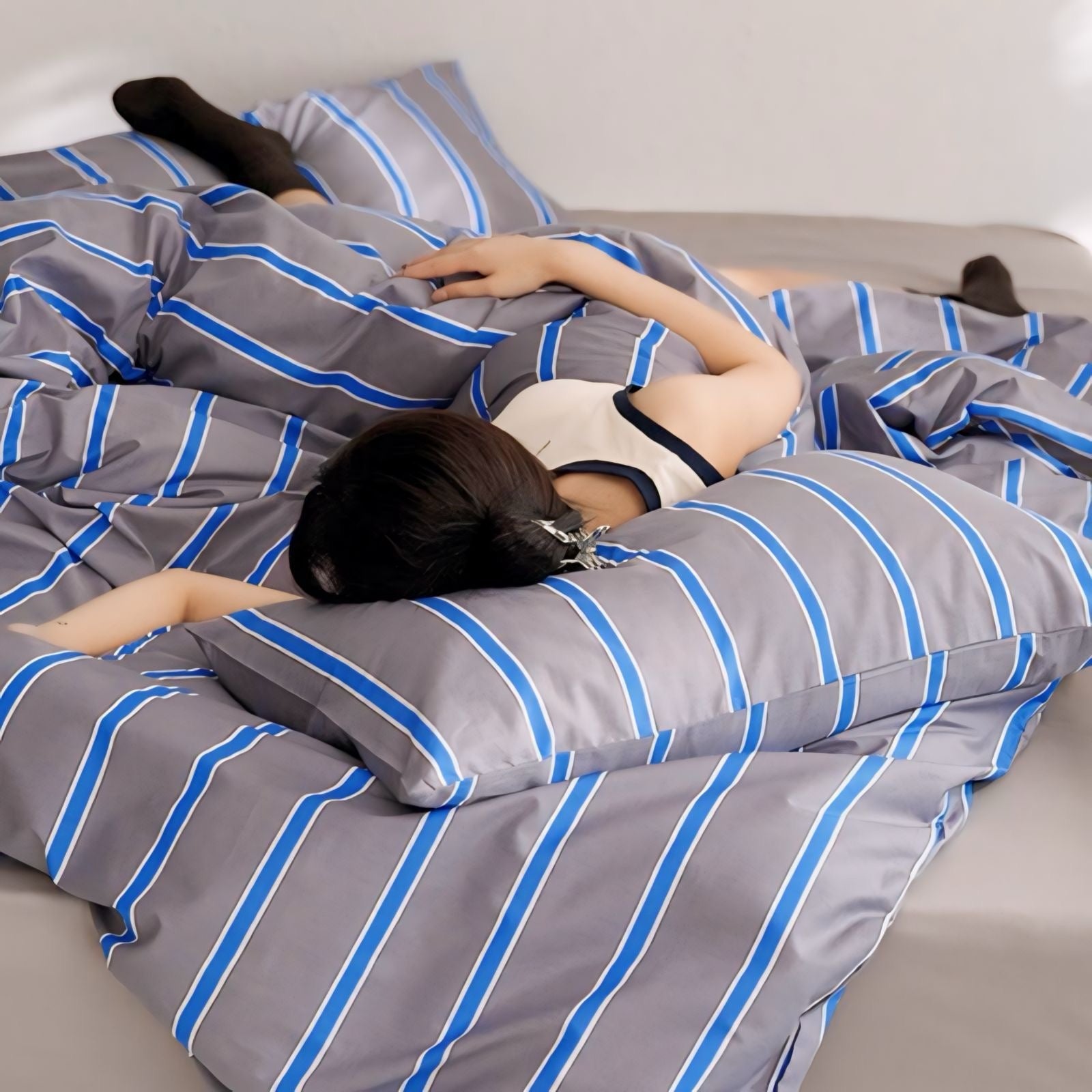 グレーブルーストライプ寝具セット kocol