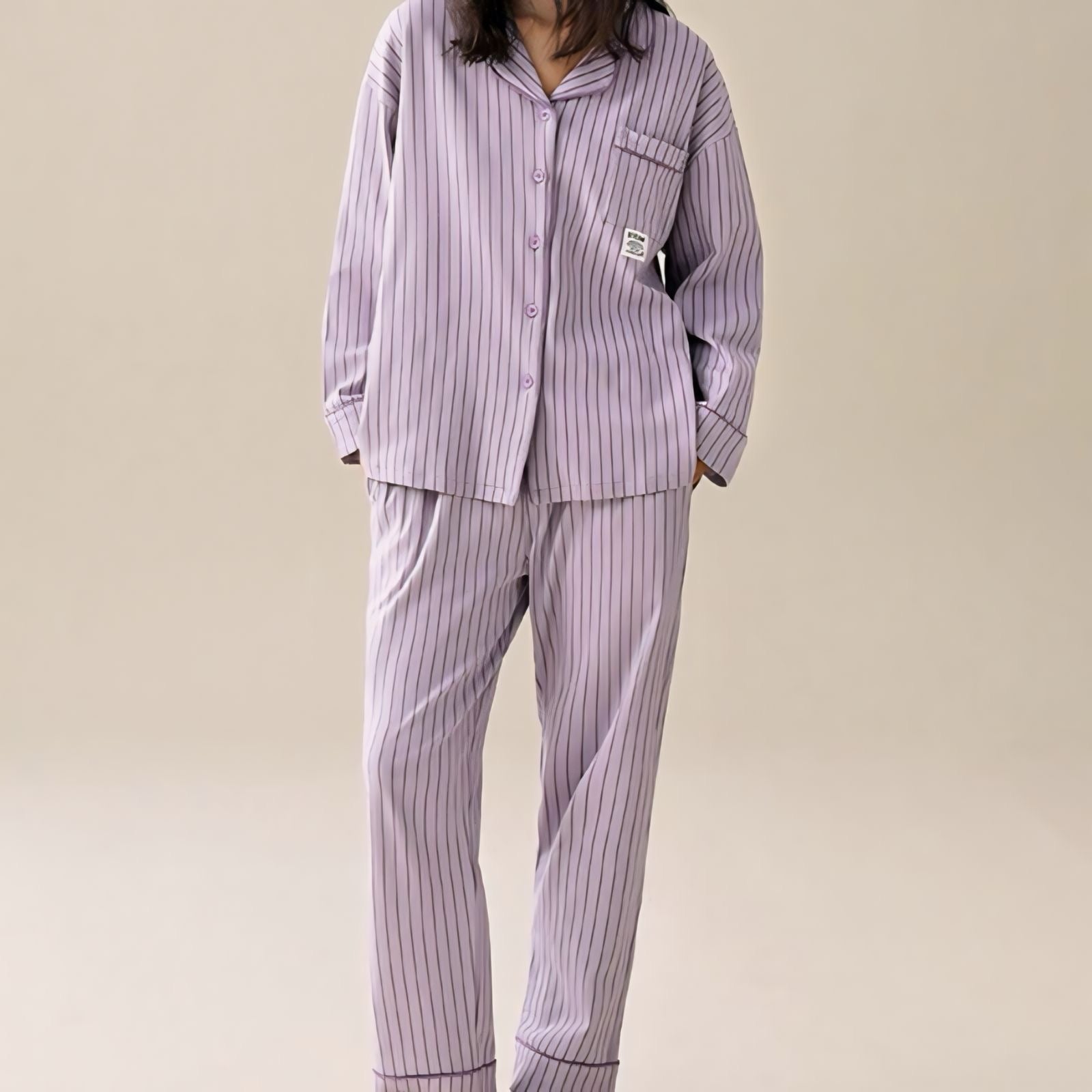 コットン長袖ストライプカップルパジャマ kocol