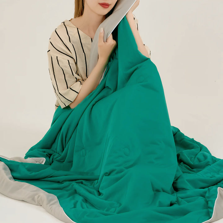 Colorful W-Color Antibacterial Cool Blanket, Dark Green And Gray