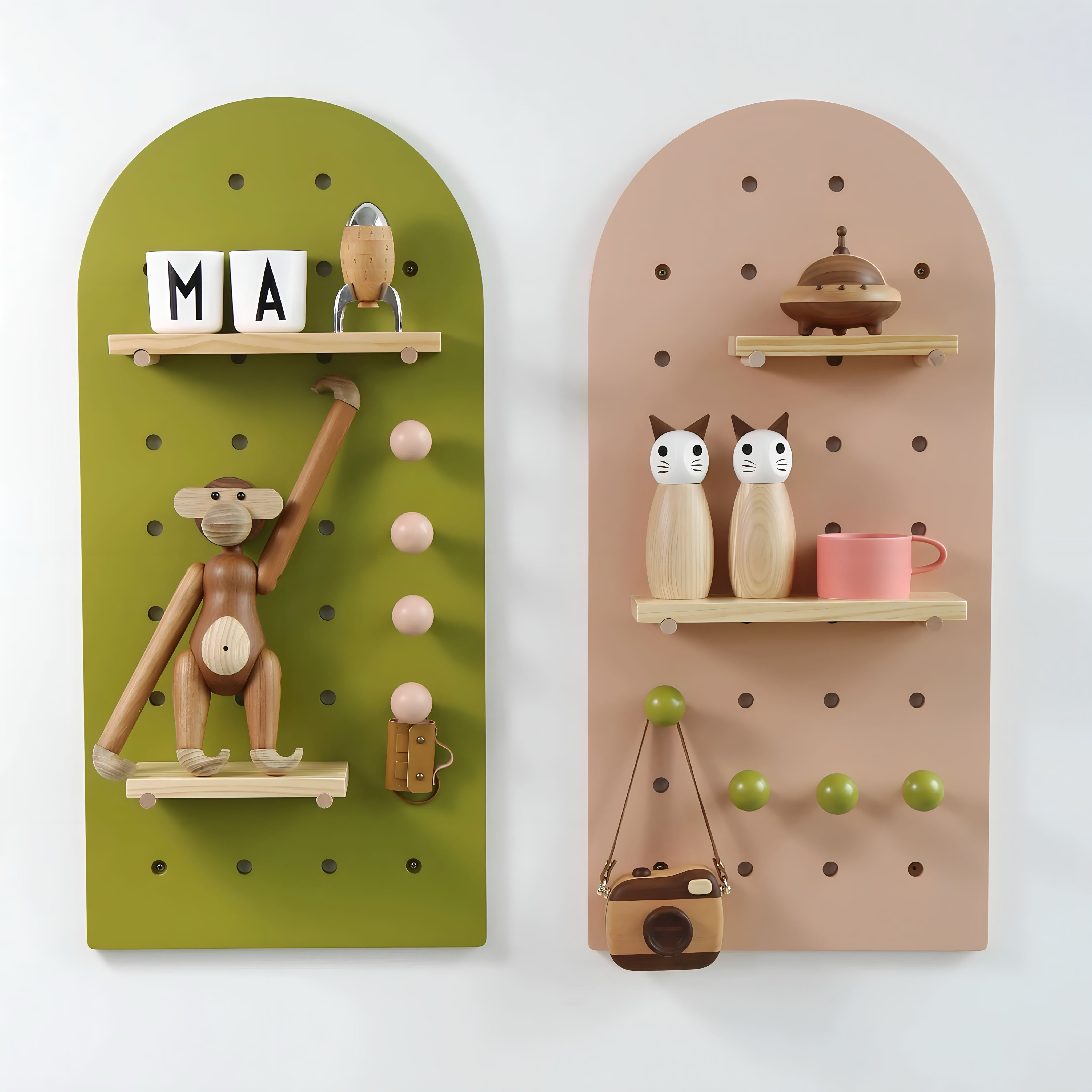 アーチ型有孔ボード壁収納　