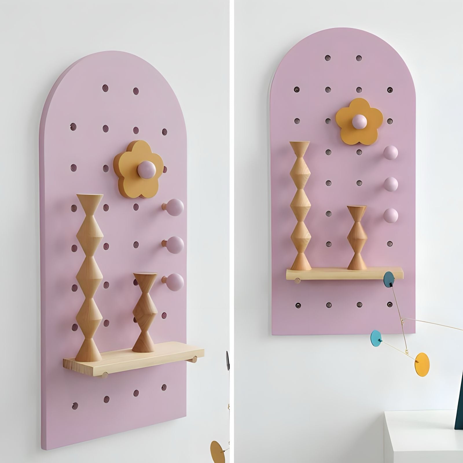 アーチ型有孔ボード壁収納　