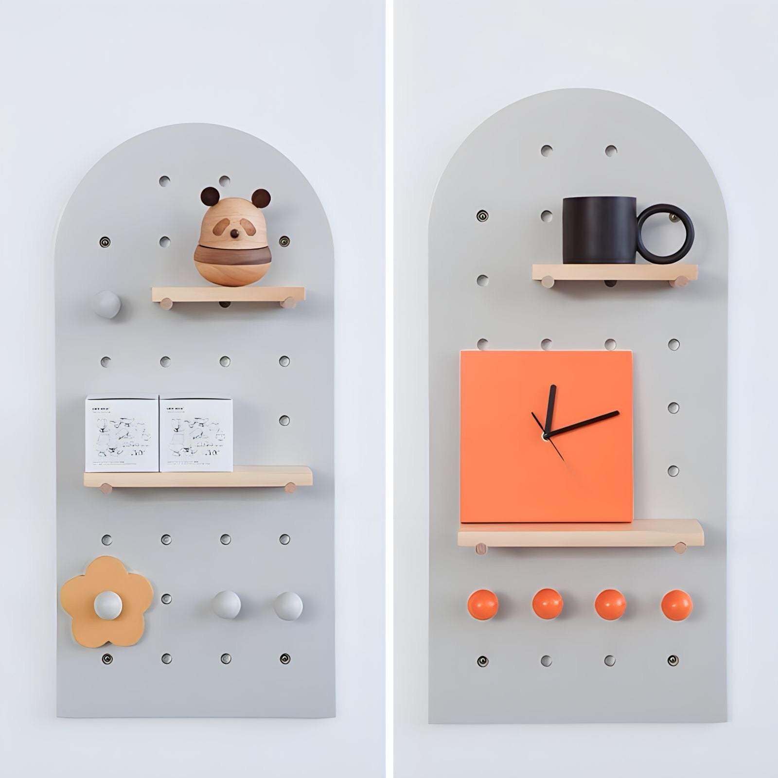 アーチ型有孔ボード壁収納　