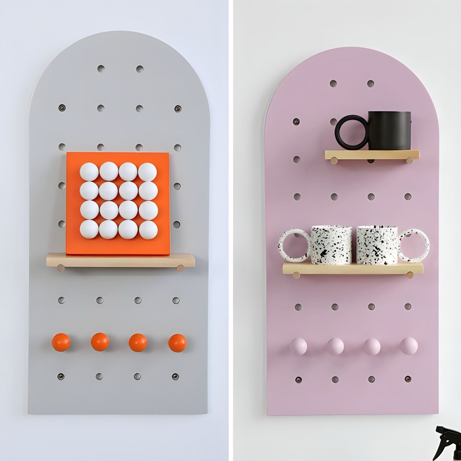 アーチ型有孔ボード壁収納　