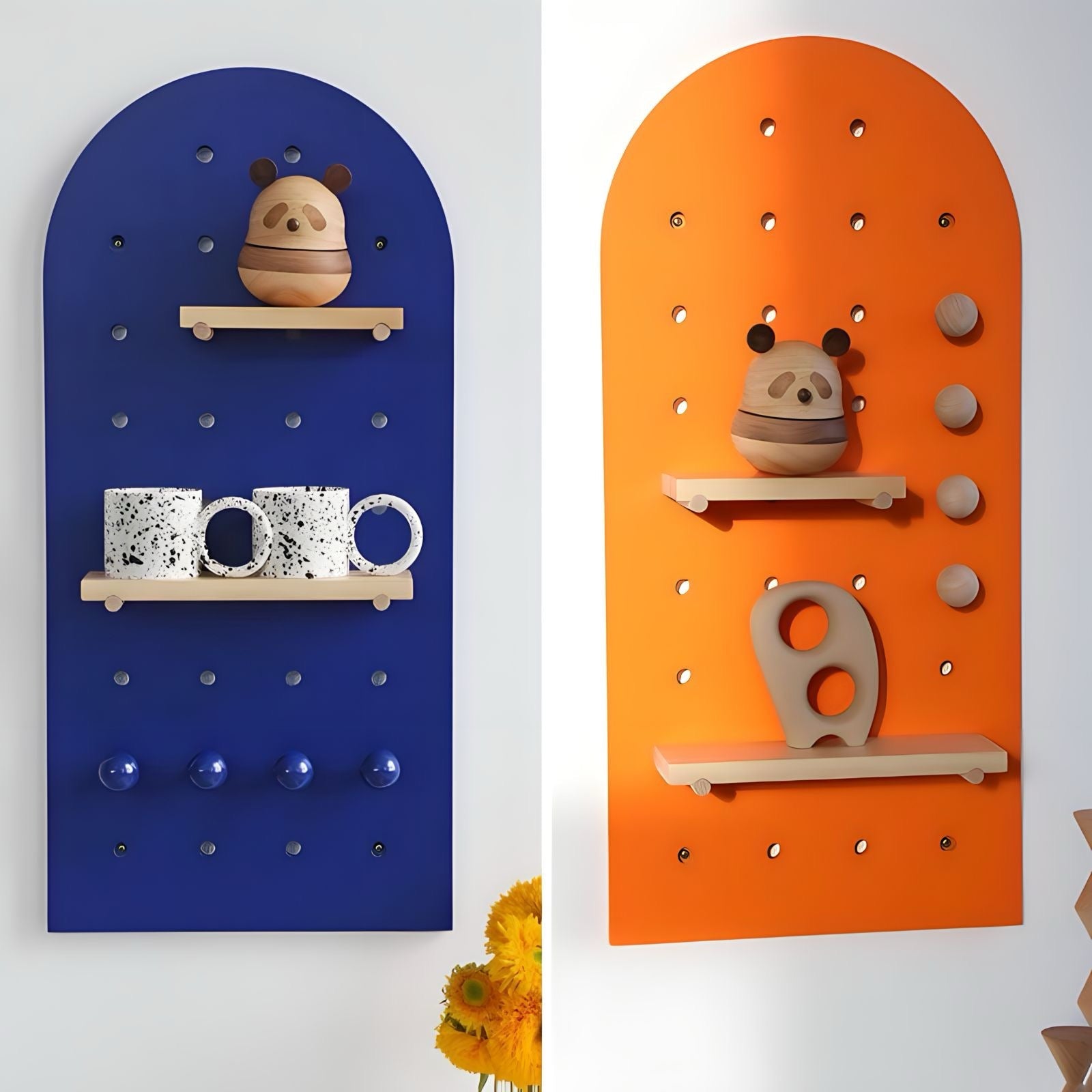 アーチ型有孔ボード壁収納 