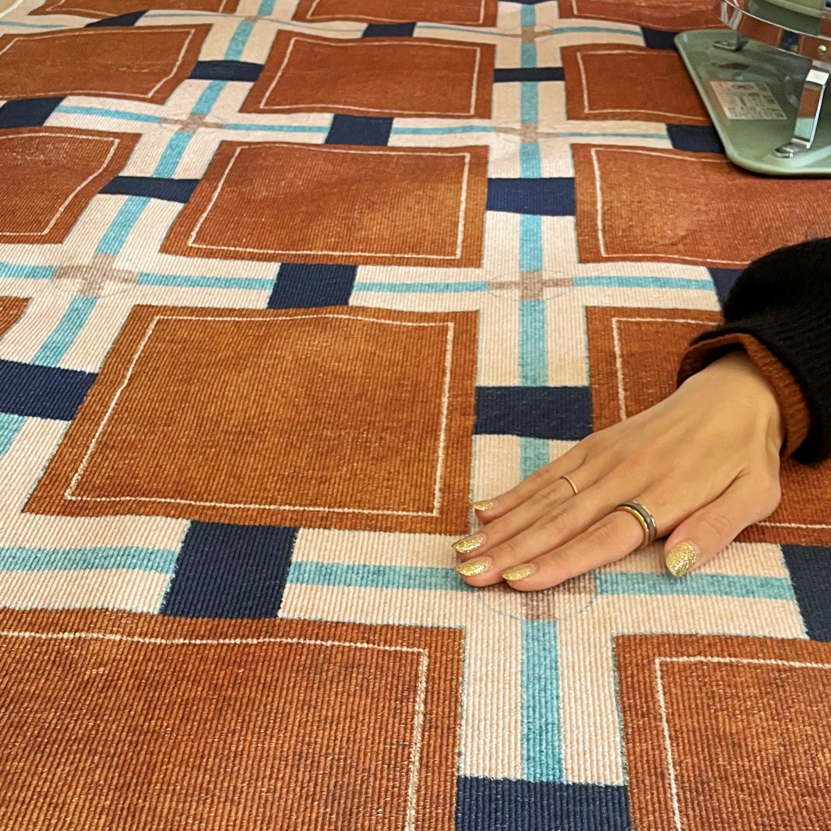 Retro Pattern Block Check Rug Carpet