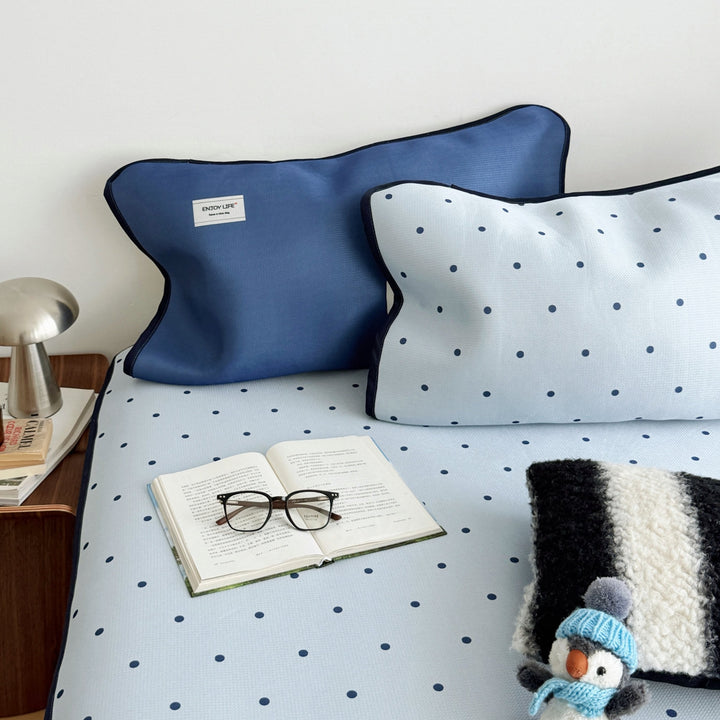 Ice Silk Dotted Mat Set, Blue