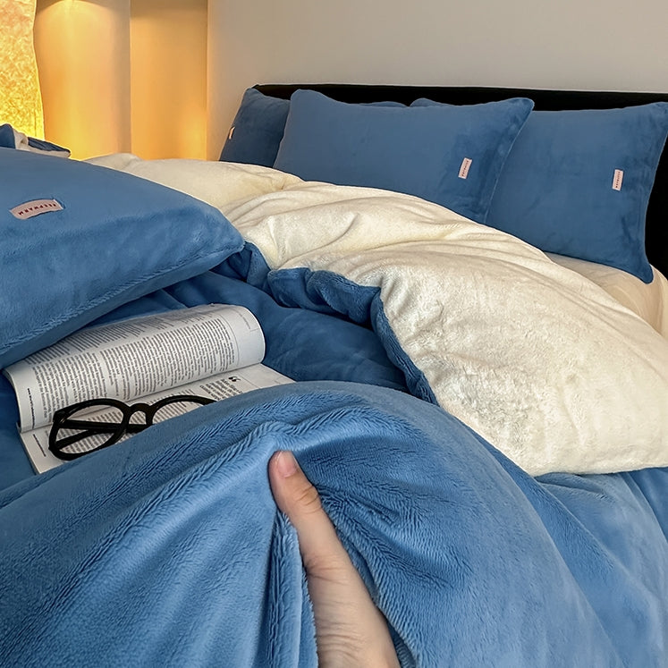 Double Milk Fleece Bedding Set, Sapphire Blue