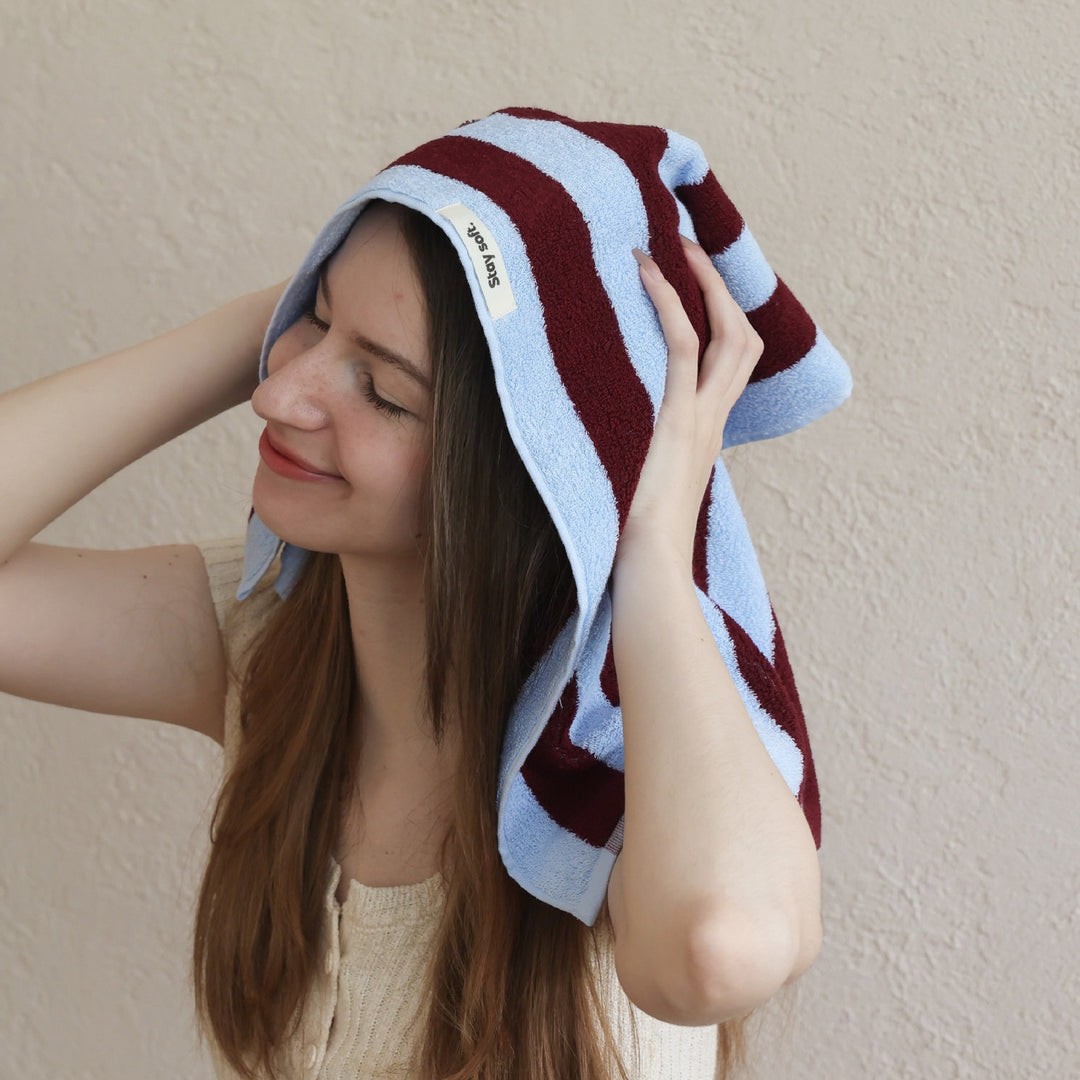 ワイドストライプカラーブロックコットンタオル