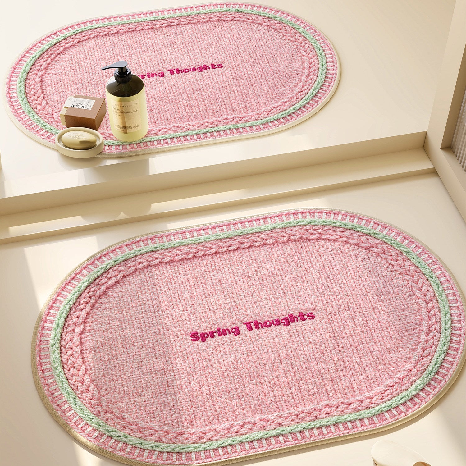 Lettered Design Oval Bath Mat - Strawberry Green