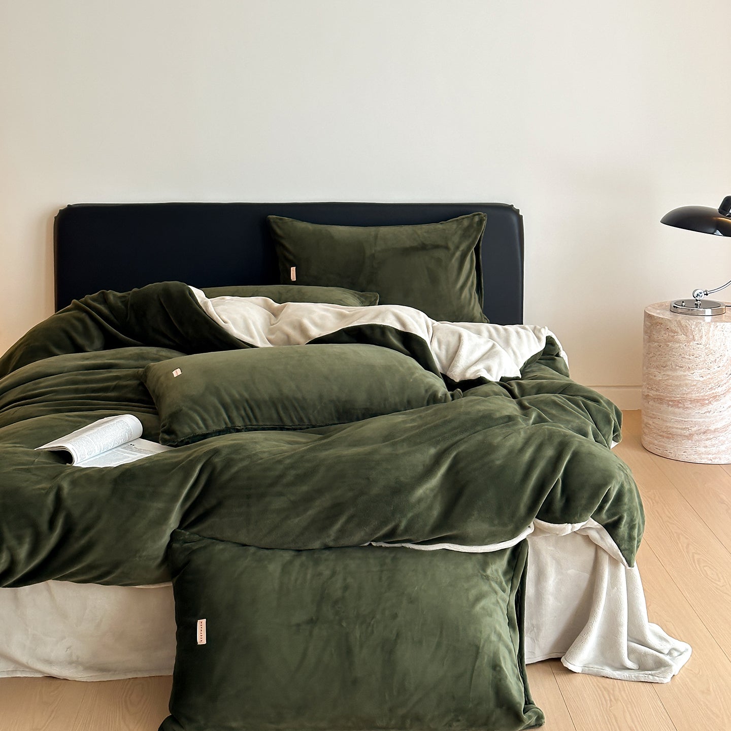 Double Milk Fleece Bedding Set, Dark Green