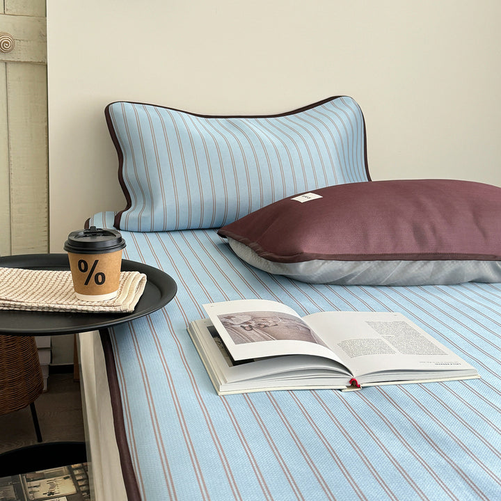 Soft Cool Ice Silk Stripe Mat Set Light Blue