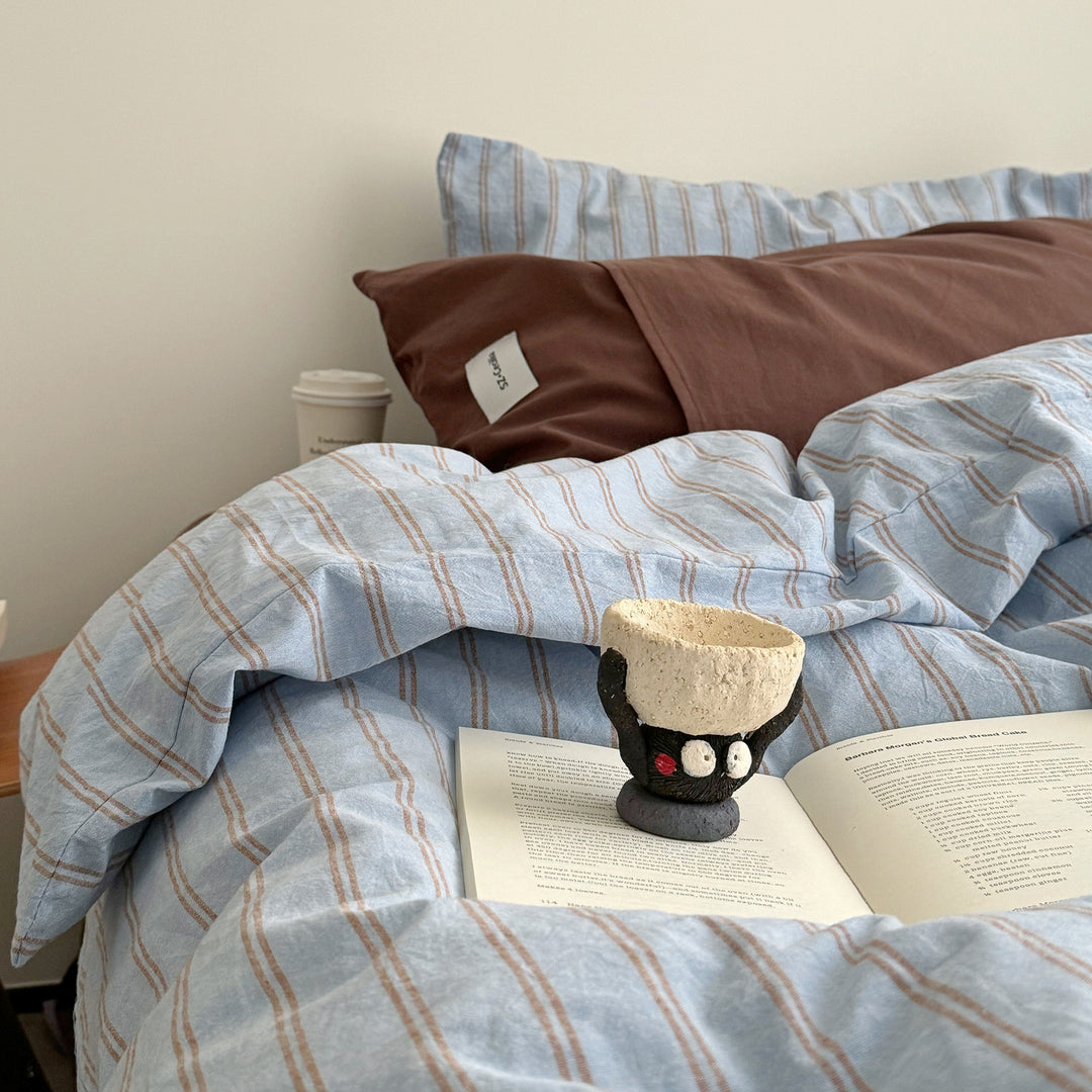 Washed Cotton Pinstripe Bedding Set, Blue