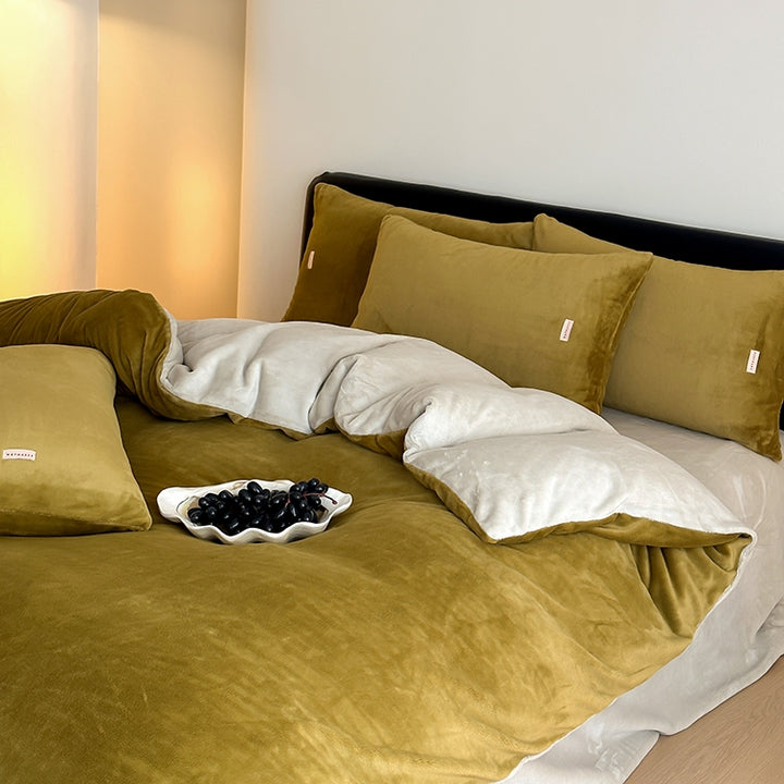 Double-Color Milk Fleece Bedding Set, Grapefruit